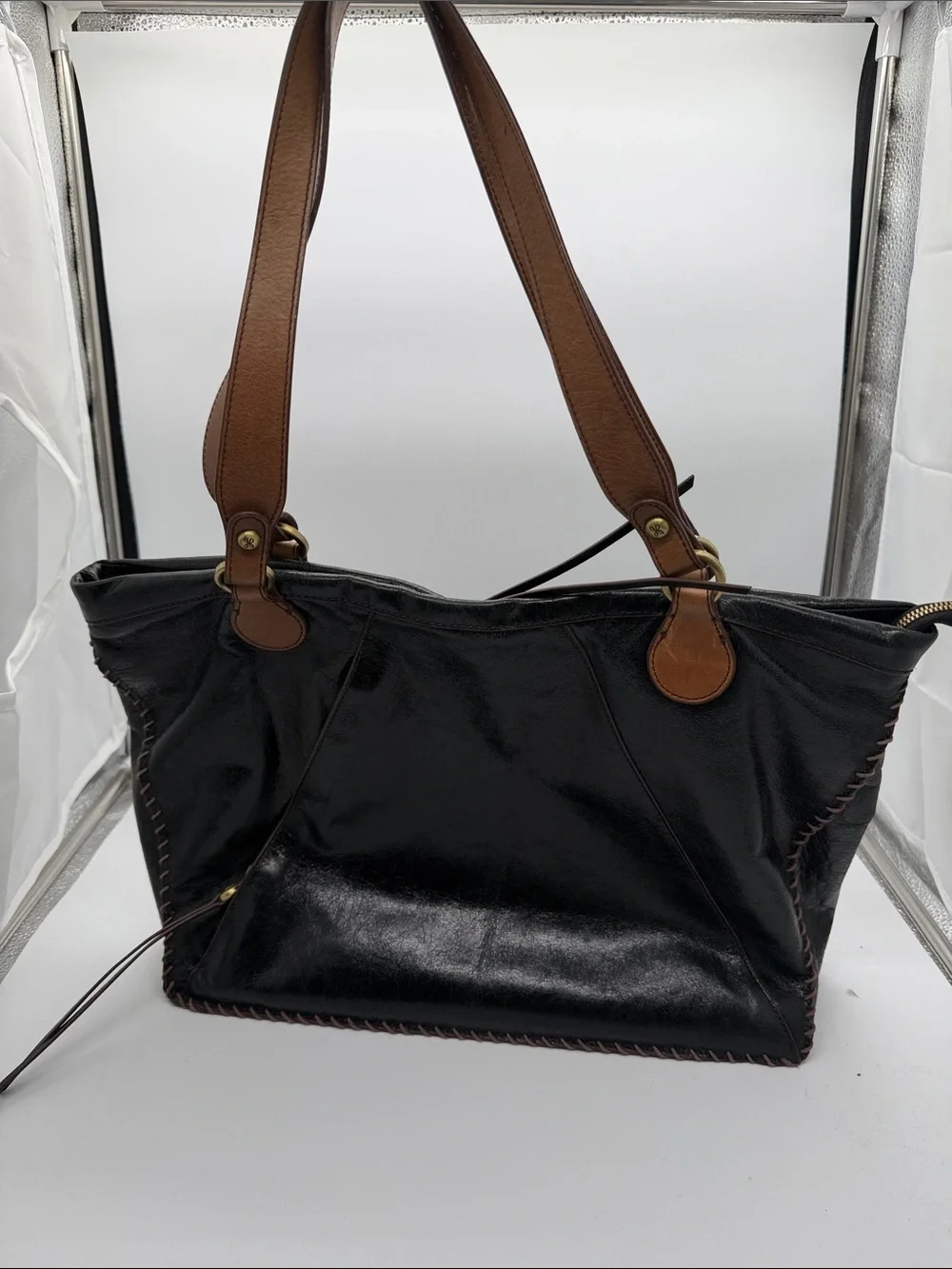 HOBO‎ Black Leather Tote with Brown Straps